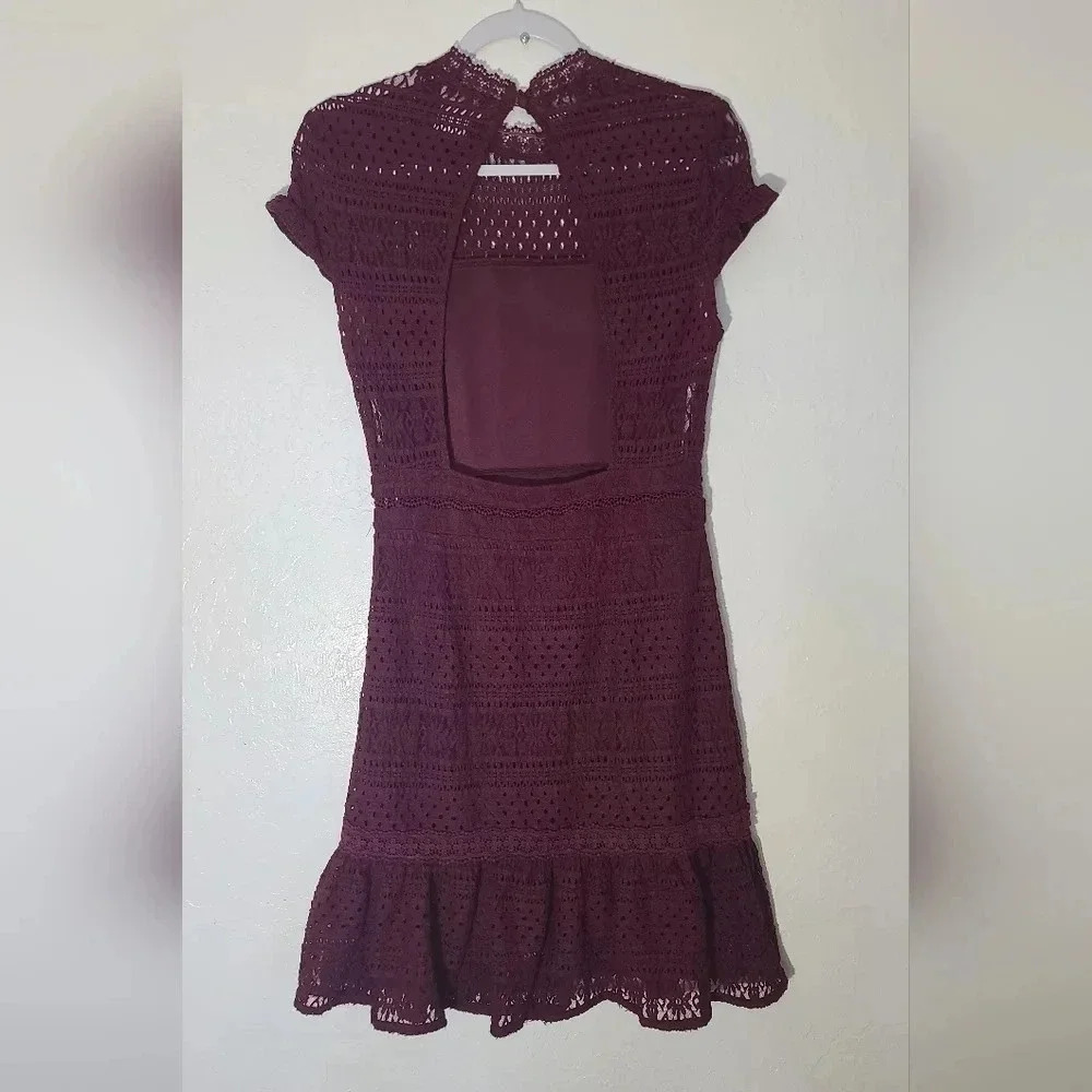 Anthro Foxiedox | Burgundy Ellie Fit & Flare Lace Dress Sz M - Picture 3 of 10
